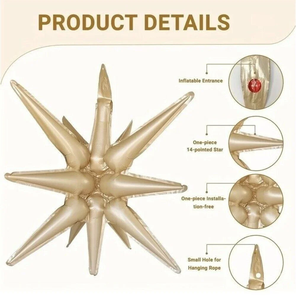 6 piece Explosion Star Foil Balloon CARAMEL Decorations Birthday Party Wedding